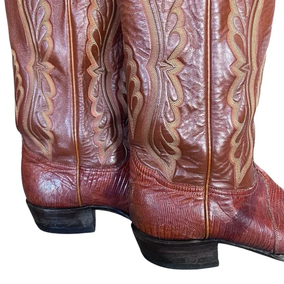 Tony Lama Men’s Sz 11D 8540 Brown Tan Exotic Leather Lizard Western Cowboy Boots - Picture 9 of 16